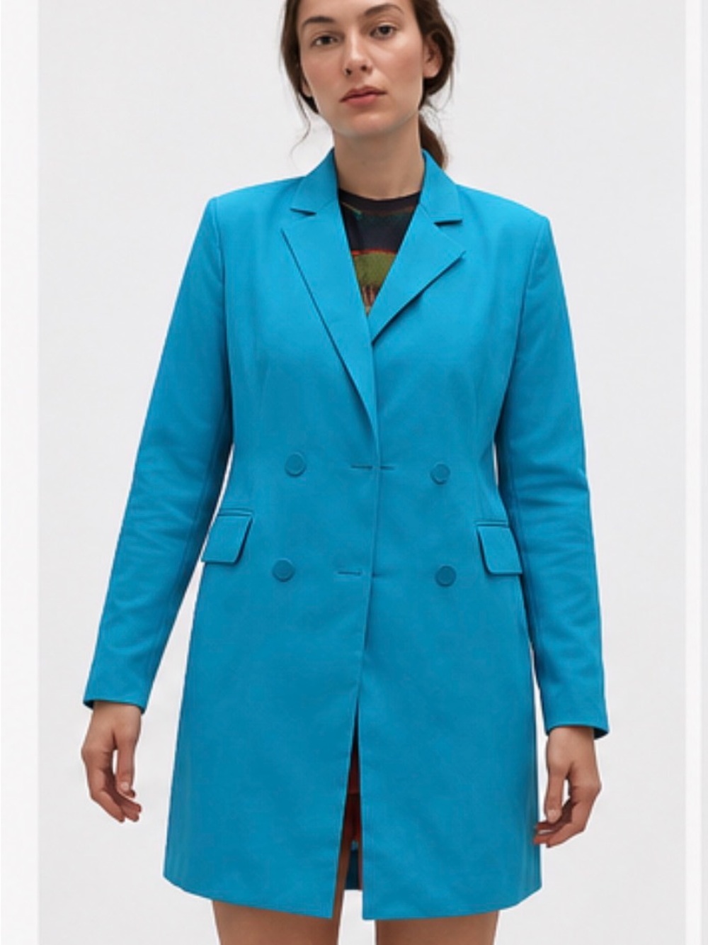 7 For All Mankind Teal Blue Double-Breasted Blazer